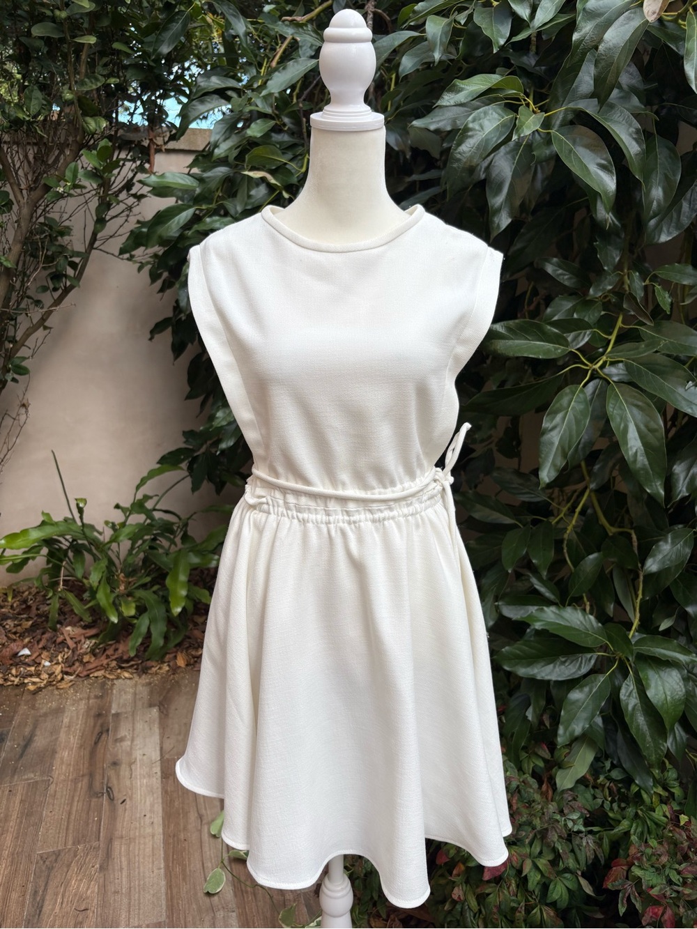 Maje Cream Sleeveless Drawstring-Waist Mini Dress
